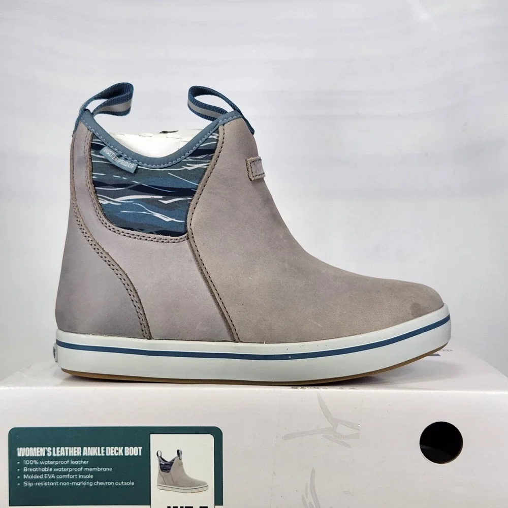 XTRATUF Leather Ankle Deck Boot Women Size 7.5 Dolphin Gray Waterproof XWAL-1BG